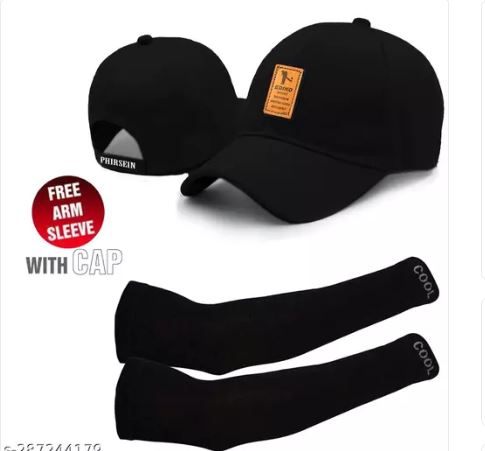 Caps & gloves combo |plain black cap|arm sleeves with cap | fashion cap  | cap for men women | adjustable cap | summer cap